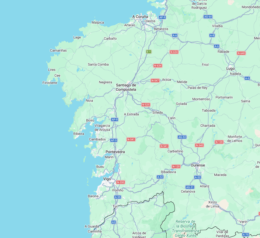 Mapa de Galicia con las salas donde se celebraron fiestas Monocromatics